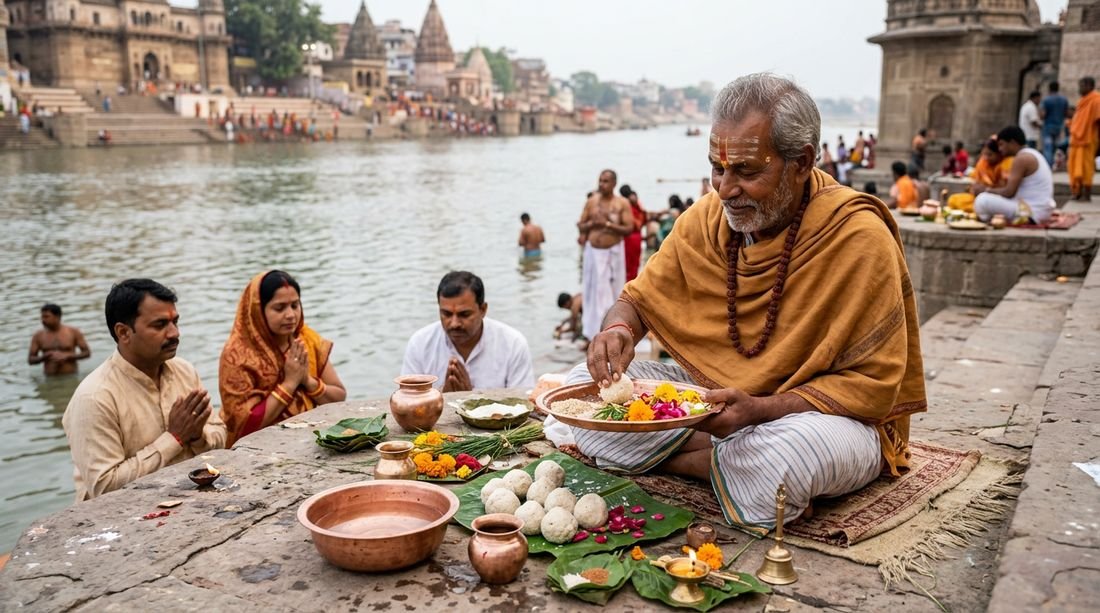 Family performing Pind Daan ceremony in Gaya Ji